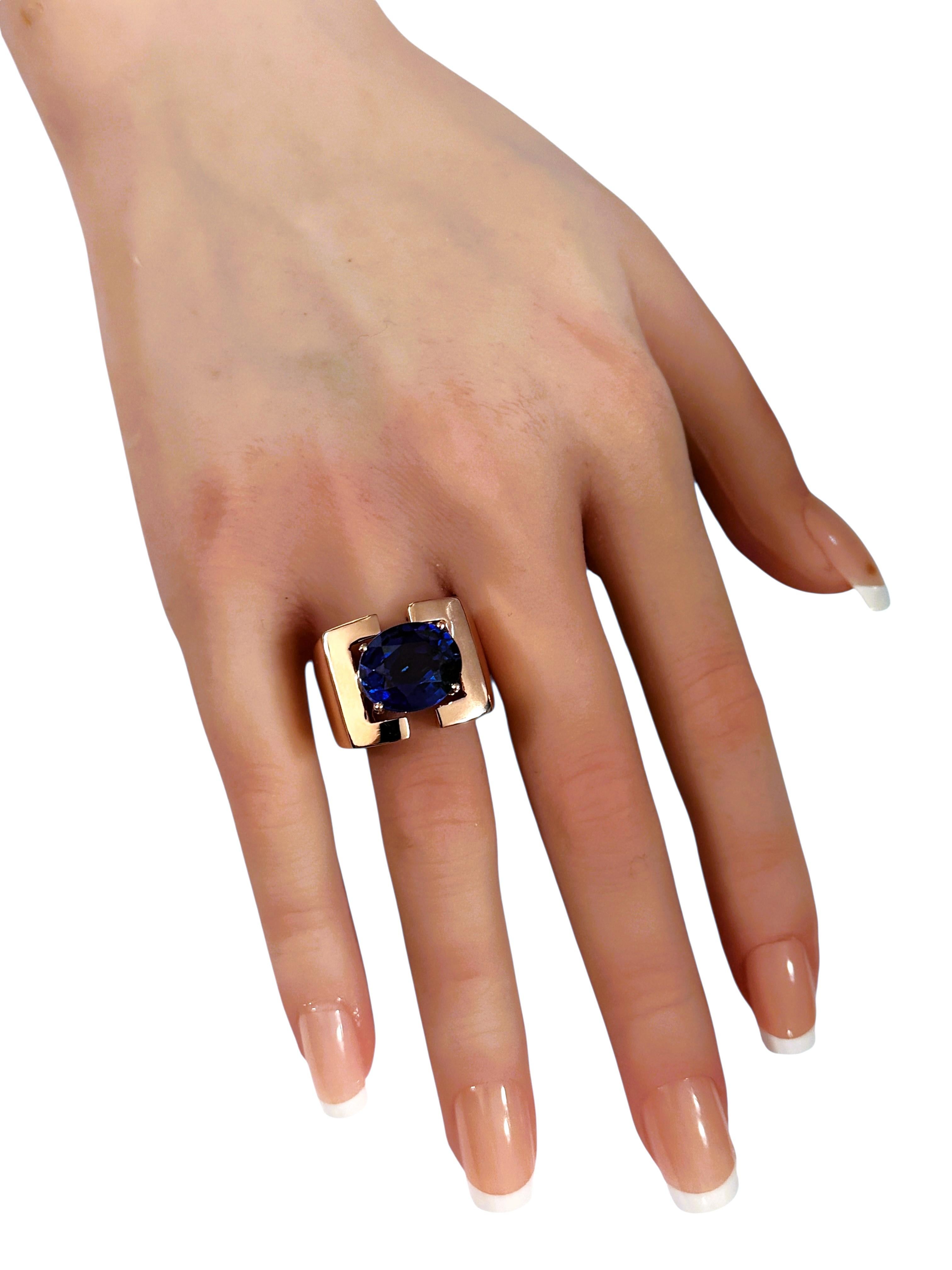 New 8.70 Carat Blue Sapphire Rose Gold Plated Statement Ring Size 8.25 en Nuevo estado para la venta en Eagan, MN