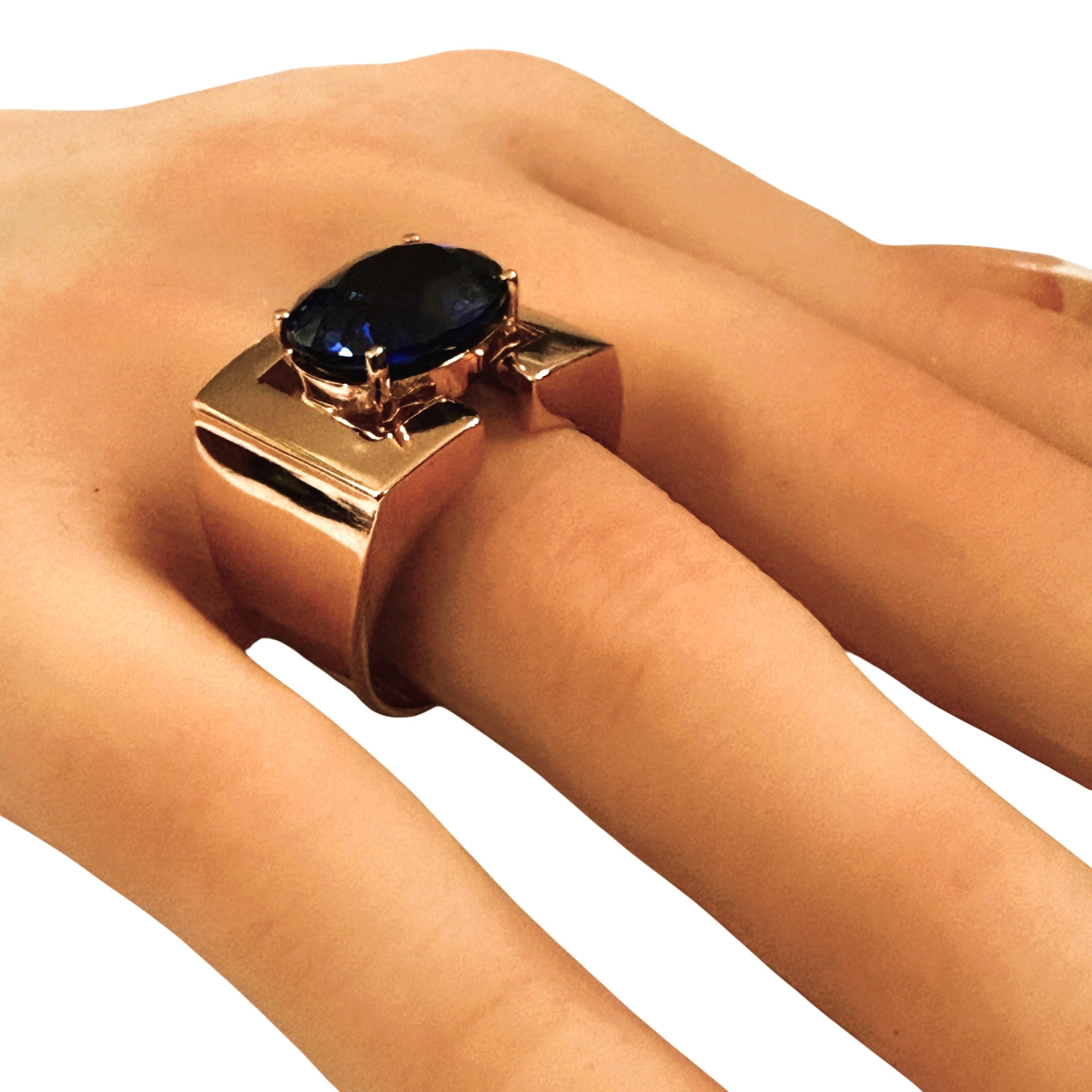 De las mujeres New 8.70 Carat Blue Sapphire Rose Gold Plated Statement Ring Size 8.25 en venta