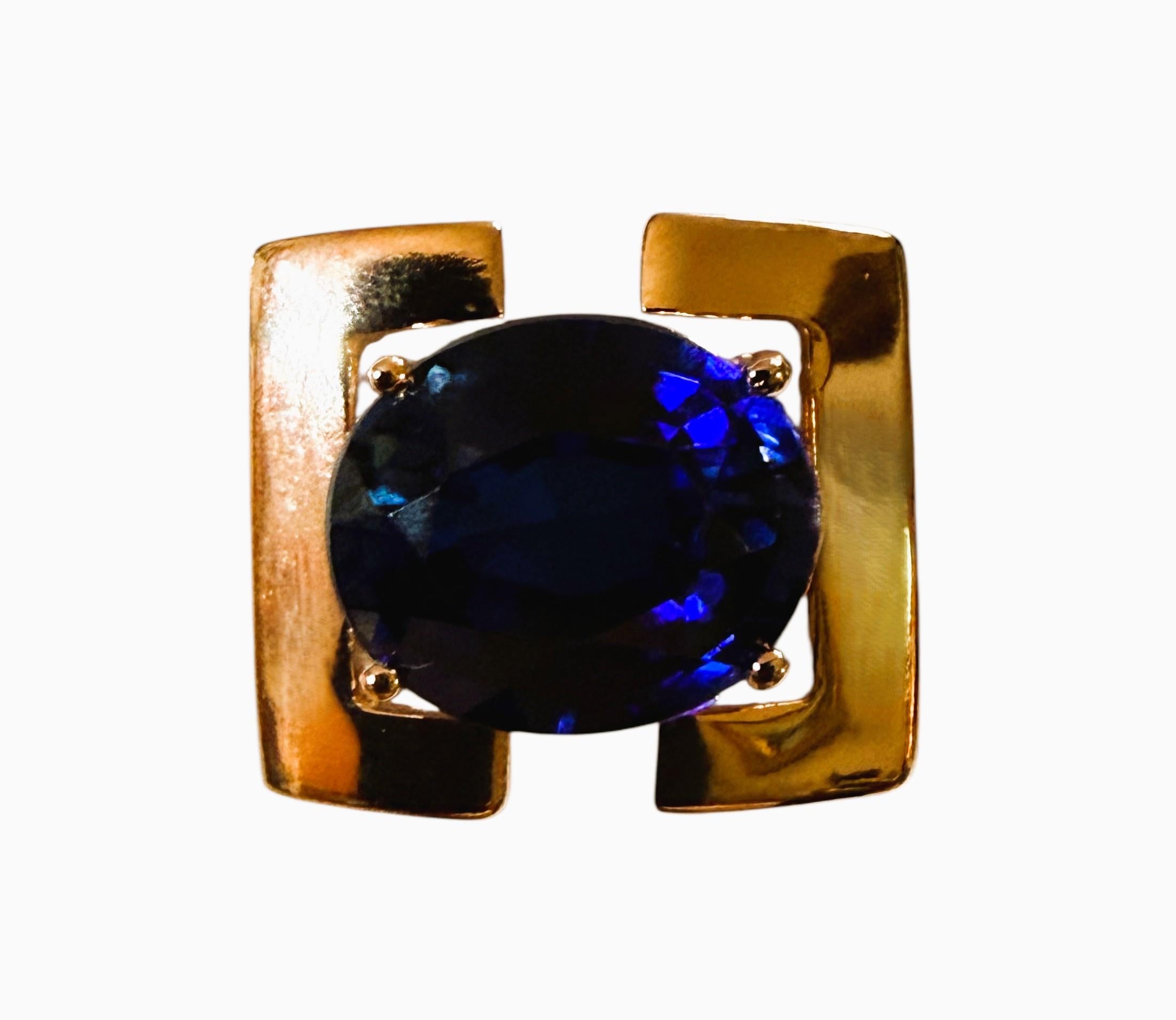 New 8.70 Carat Blue Sapphire Rose Gold Plated Statement Ring Size 8.25 en venta 3