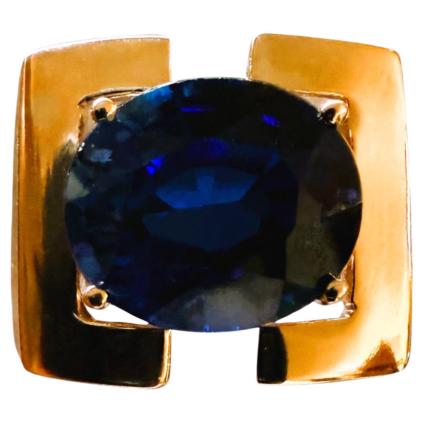 New 8.70 Carat Blue Sapphire Rose Gold Plated Statement Ring Size 8.25 en venta