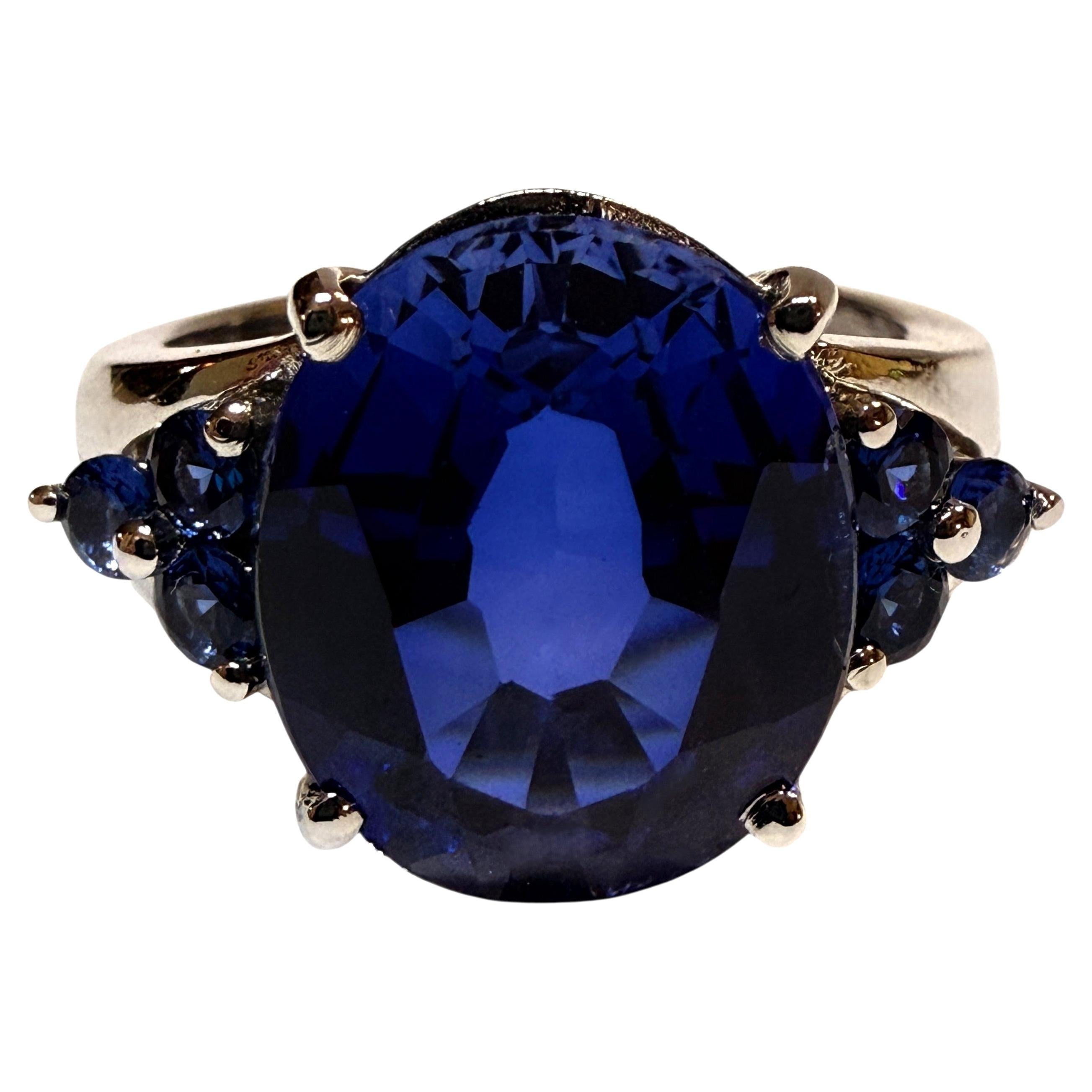 Neu 8.70 Karat Oval & Diamantschliff Blauer Saphir Sterling Silber Ring
