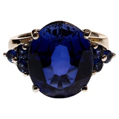 New 8.70 Carat Oval & Diamond Cut Blue Sapphire Sterling Silver Ring