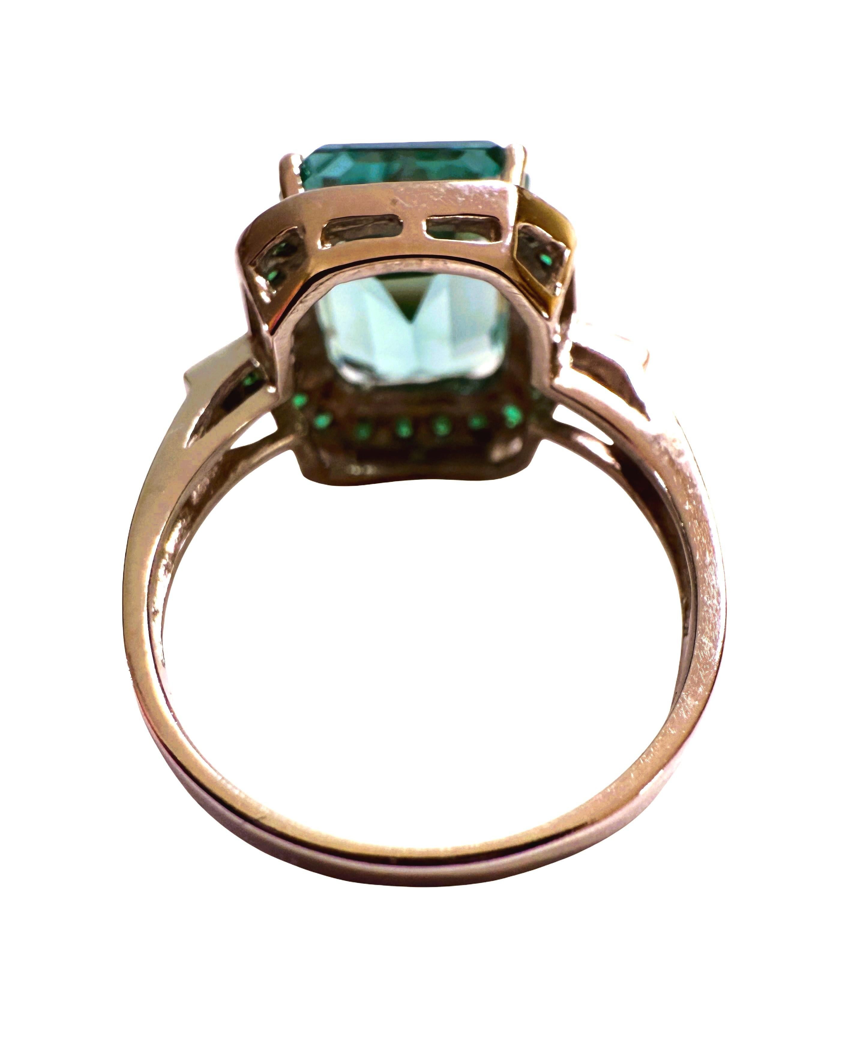 Art déco New 8.70 Carat Paraiba Tourmaline & Diamond Cut Tsavorite Sterling Ring