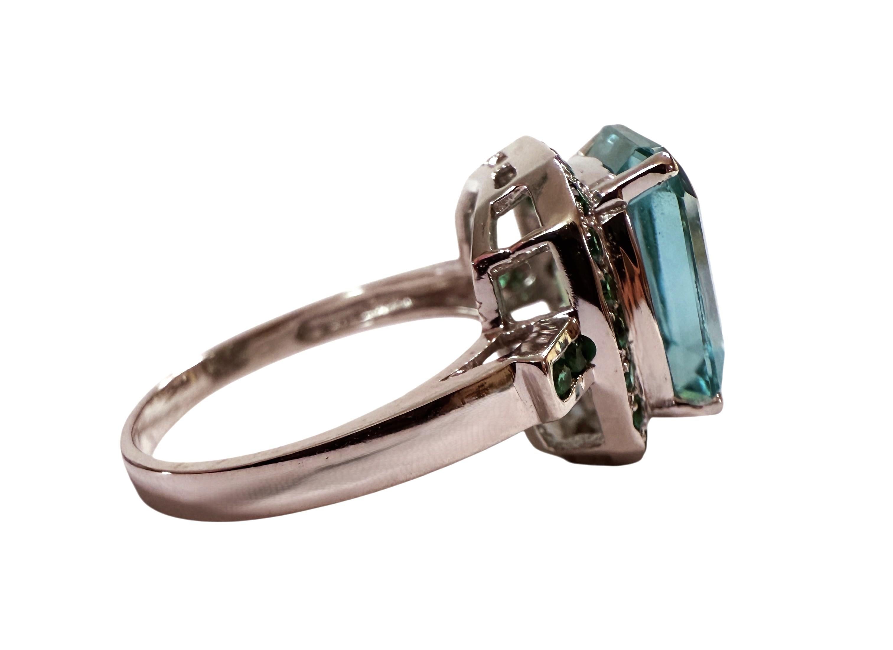 Taille coussin New 8.70 Carat Paraiba Tourmaline & Diamond Cut Tsavorite Sterling Ring