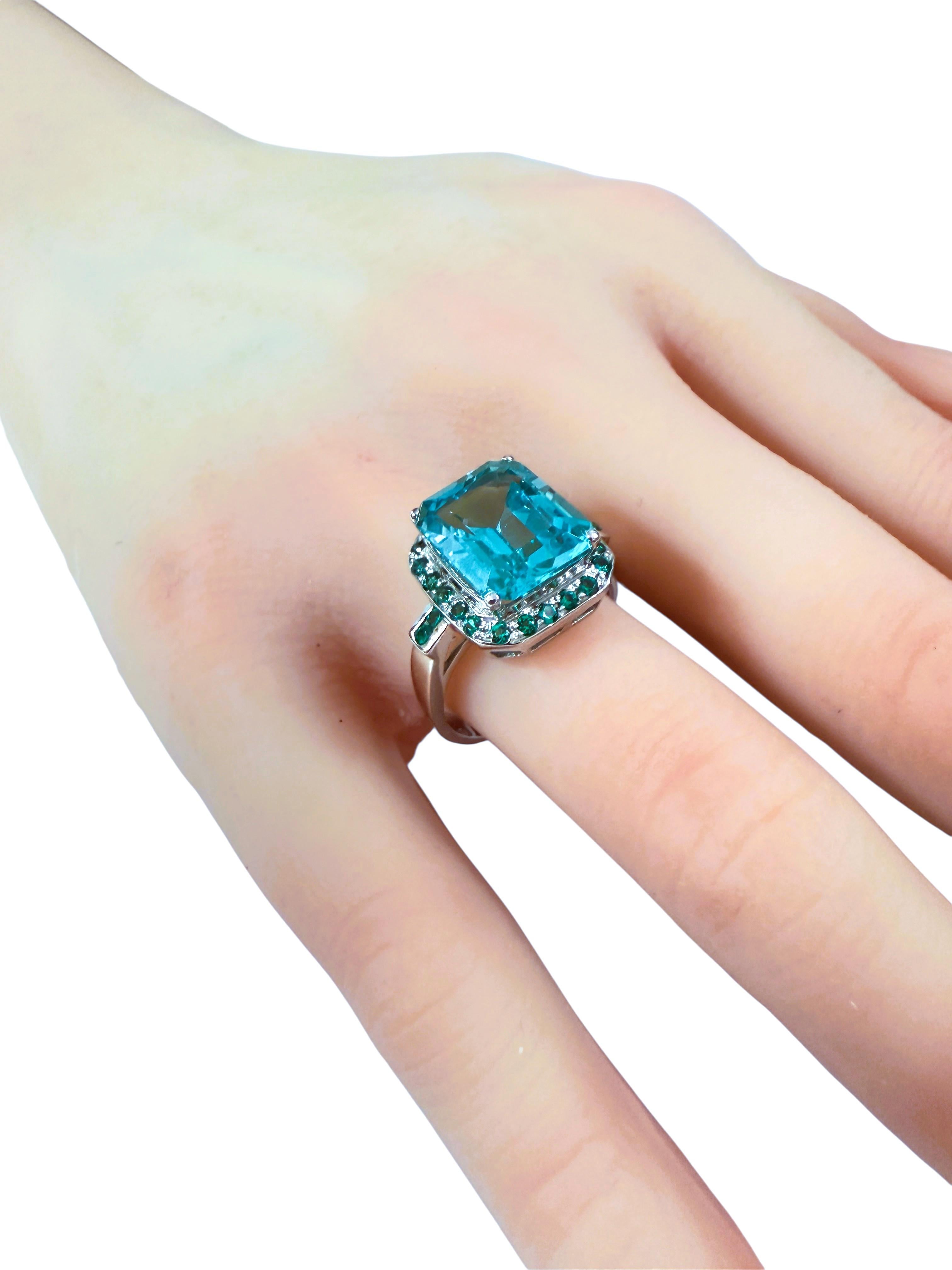  New 8.70 Carat Paraiba Tourmaline & Diamond Cut Tsavorite Sterling Ring Pour femmes 
