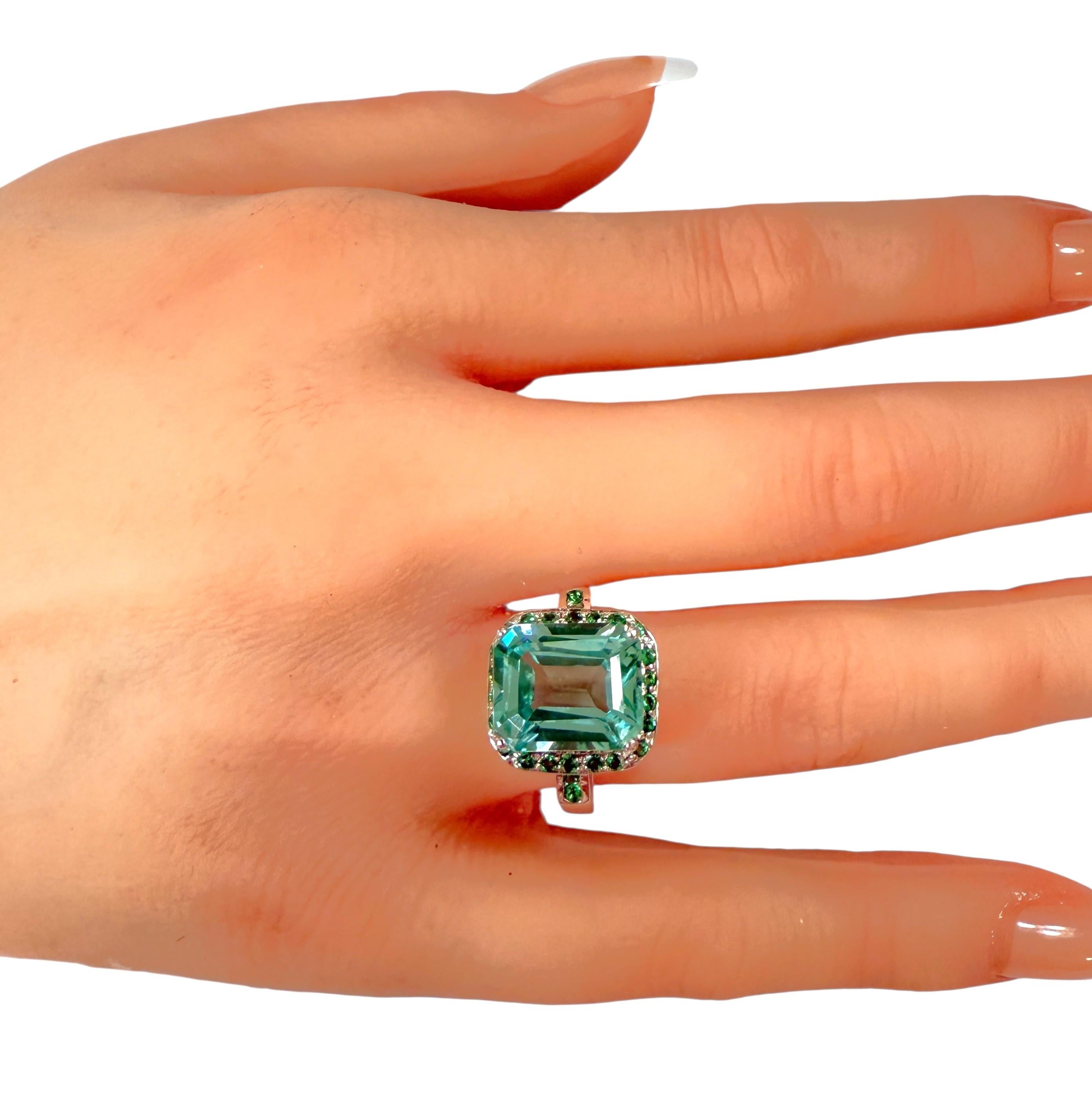 New 8.70 Carat Paraiba Tourmaline & Diamond Cut Tsavorite Sterling Ring 1