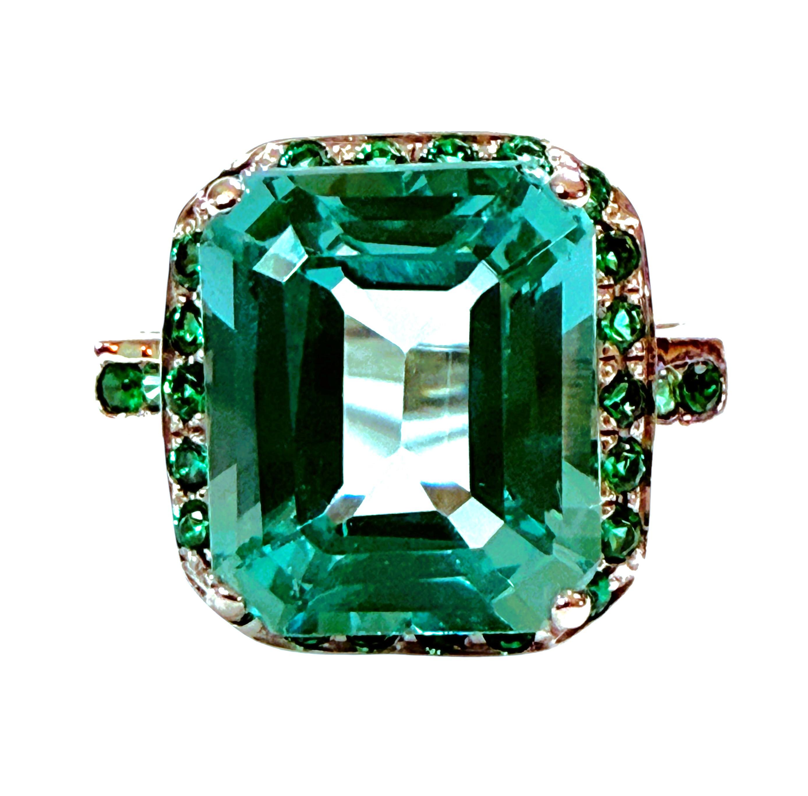 New 8.70 Carat Paraiba Tourmaline & Diamond Cut Tsavorite Sterling Ring 2