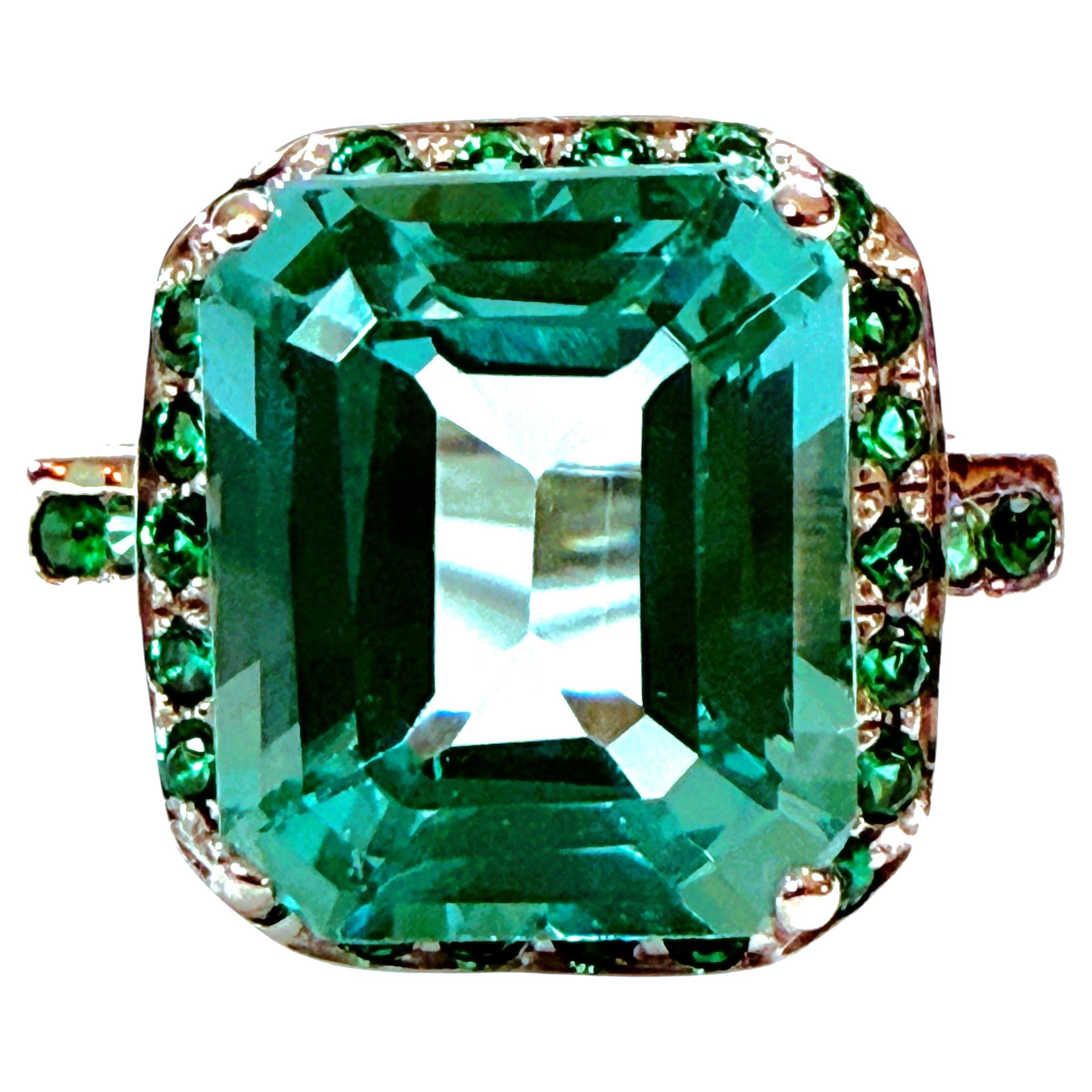 New 8.70 Carat Paraiba Tourmaline & Diamond Cut Tsavorite Sterling Ring