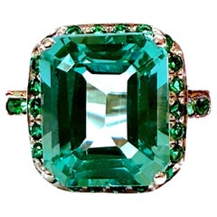 New 8.70 Carat Paraiba Tourmaline & Diamond Cut Tsavorite Sterling Ring