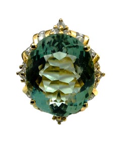 New 8.76 Carat Aquamarine & Light Blue Sapphire Yellow Gold PL Sterling Ring