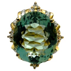 New 8.76 Carat Aquamarine & Light Blue Sapphire Yellow Gold PL Sterling Ring