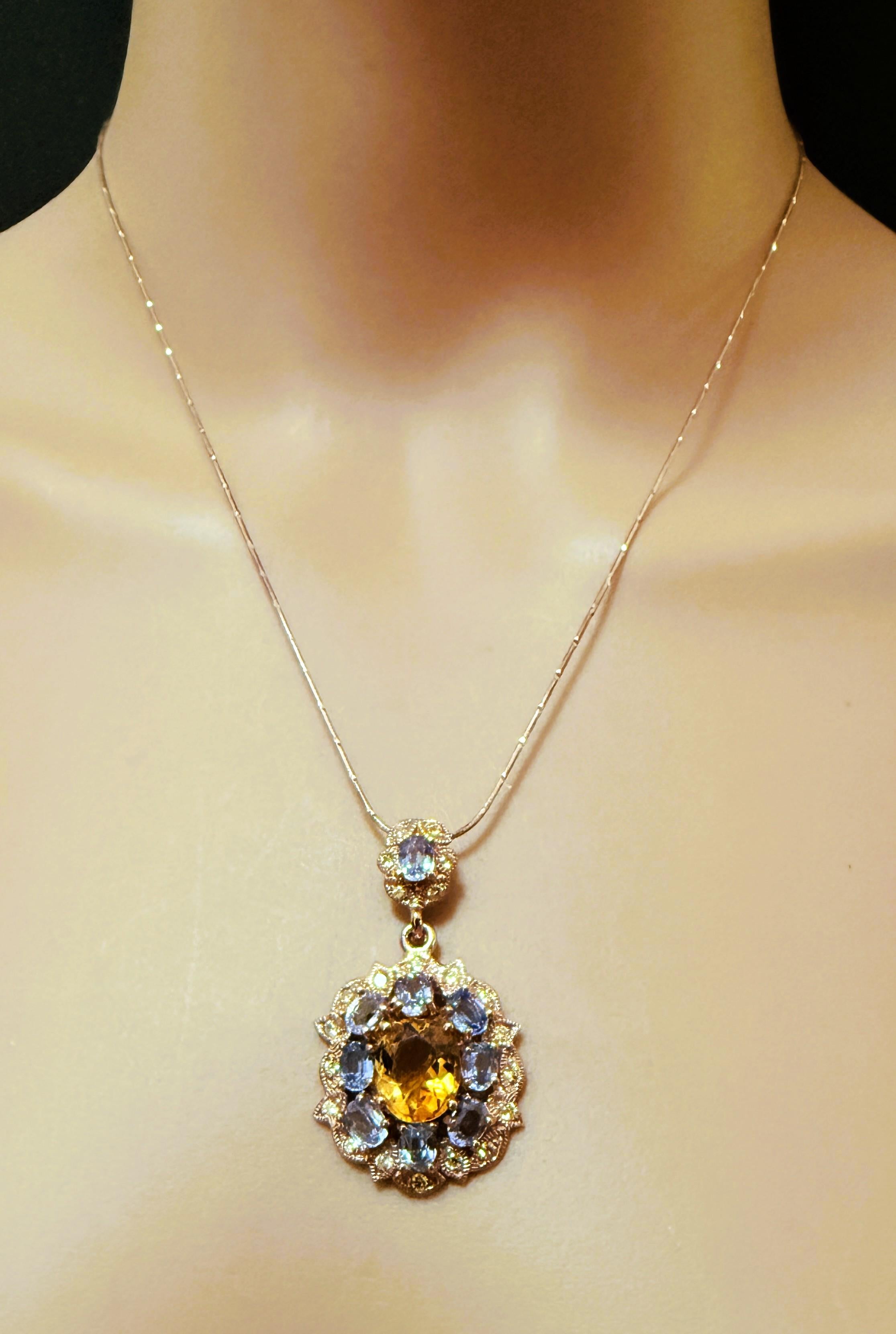 Taglio ovale Nuova collana PL in oro rosa sterling con citrino, tanzanite e zaffiro da 8,80 carati in vendita