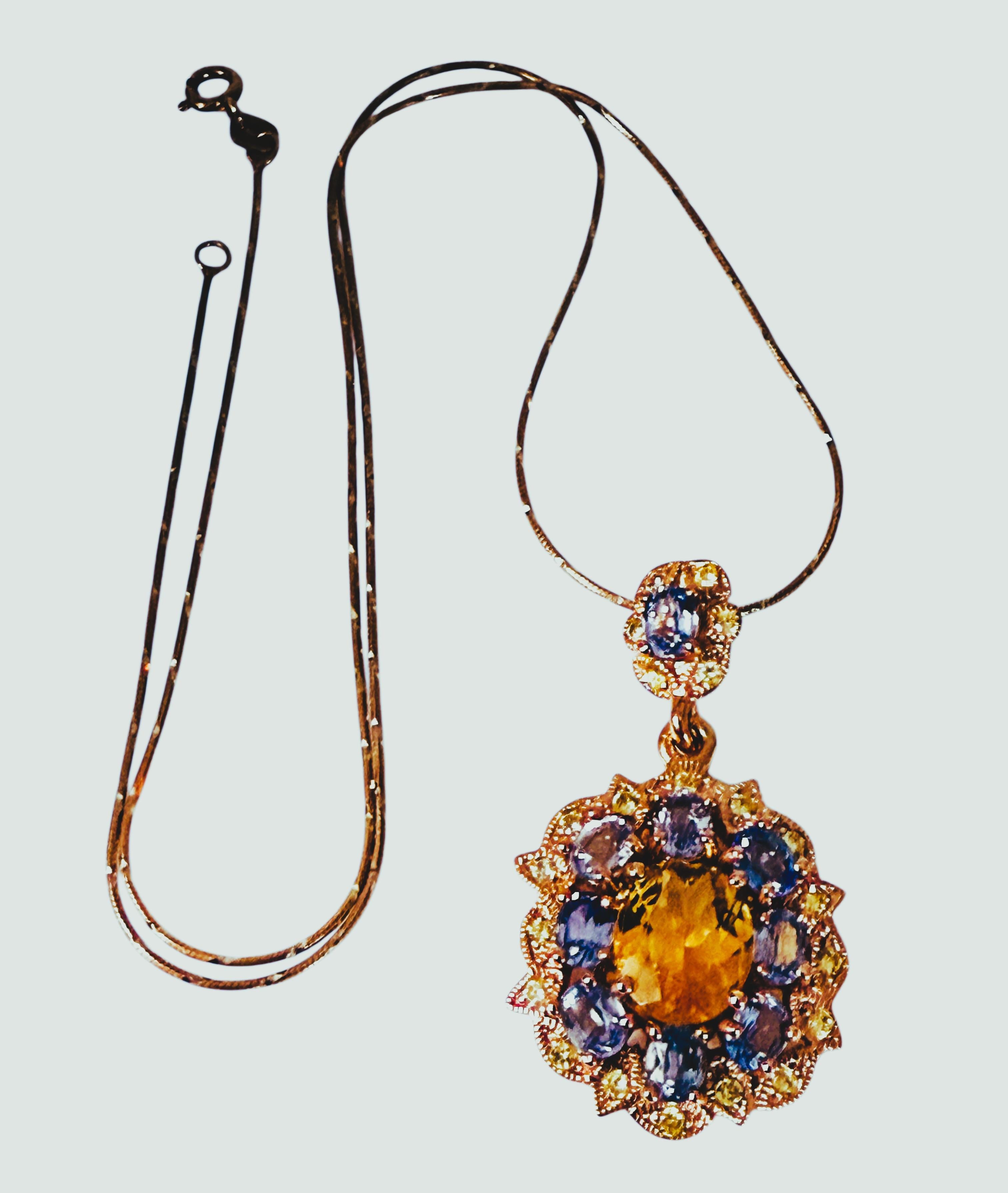 Nuova collana PL in oro rosa sterling con citrino, tanzanite e zaffiro da 8,80 carati In condizioni ottime in vendita a Eagan, MN