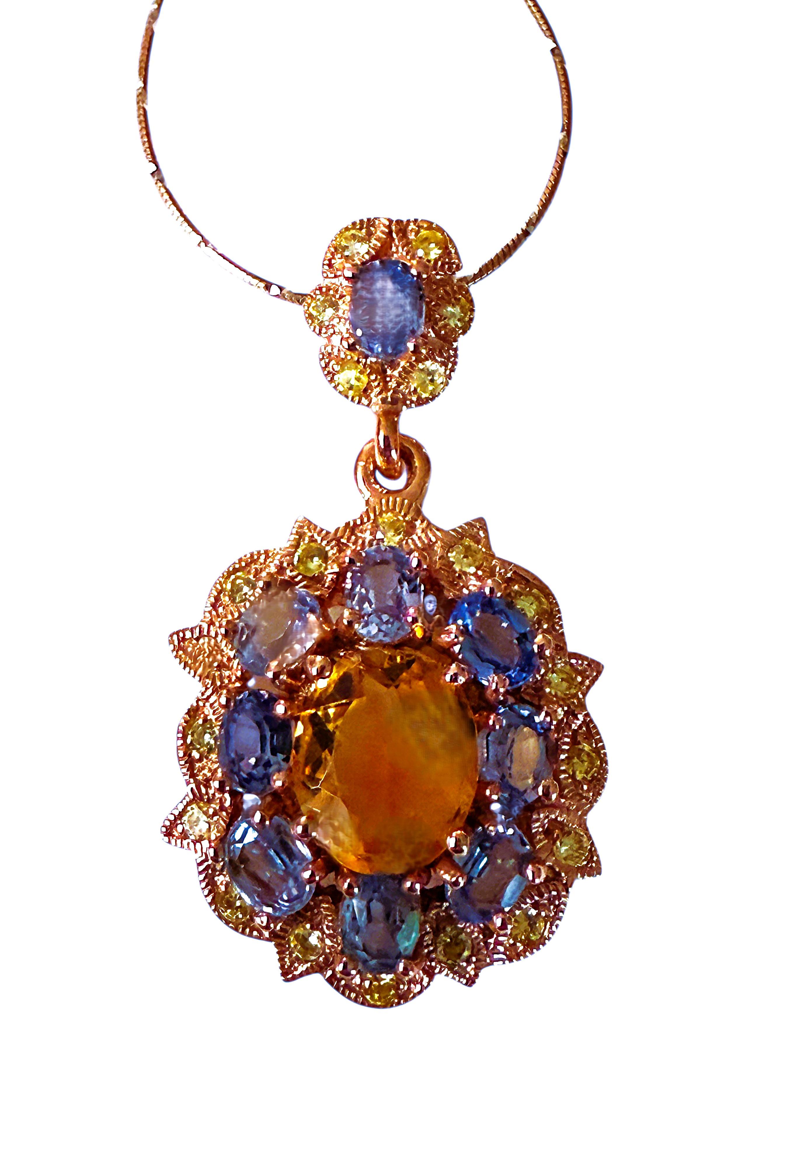 Donna Nuova collana PL in oro rosa sterling con citrino, tanzanite e zaffiro da 8,80 carati in vendita