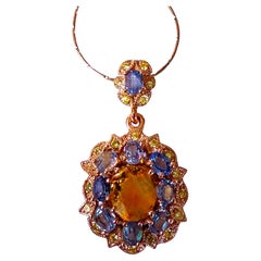 New 8.80 Carat Citrine, Tanzanite & Sapphire Sterling Rose Gold PL Necklace