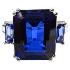 Neu 8,9 Karat Blauer Smaragdschliff & Baguetteschliff Saphir Sterling Ring