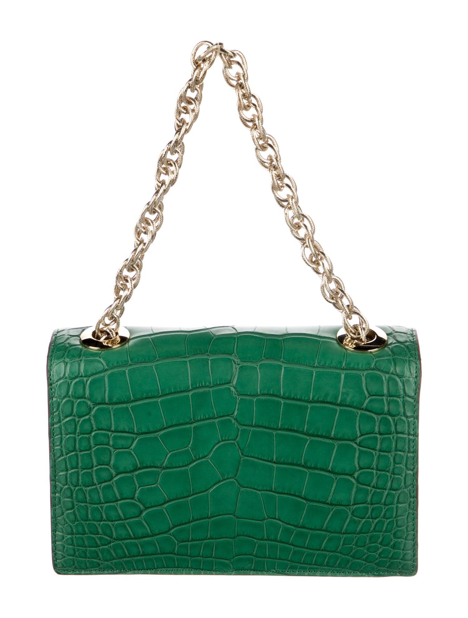 Women's New $8999 Oscar De La Renta Emerald Green Alligator Tro Bag W/ Box & Tags 