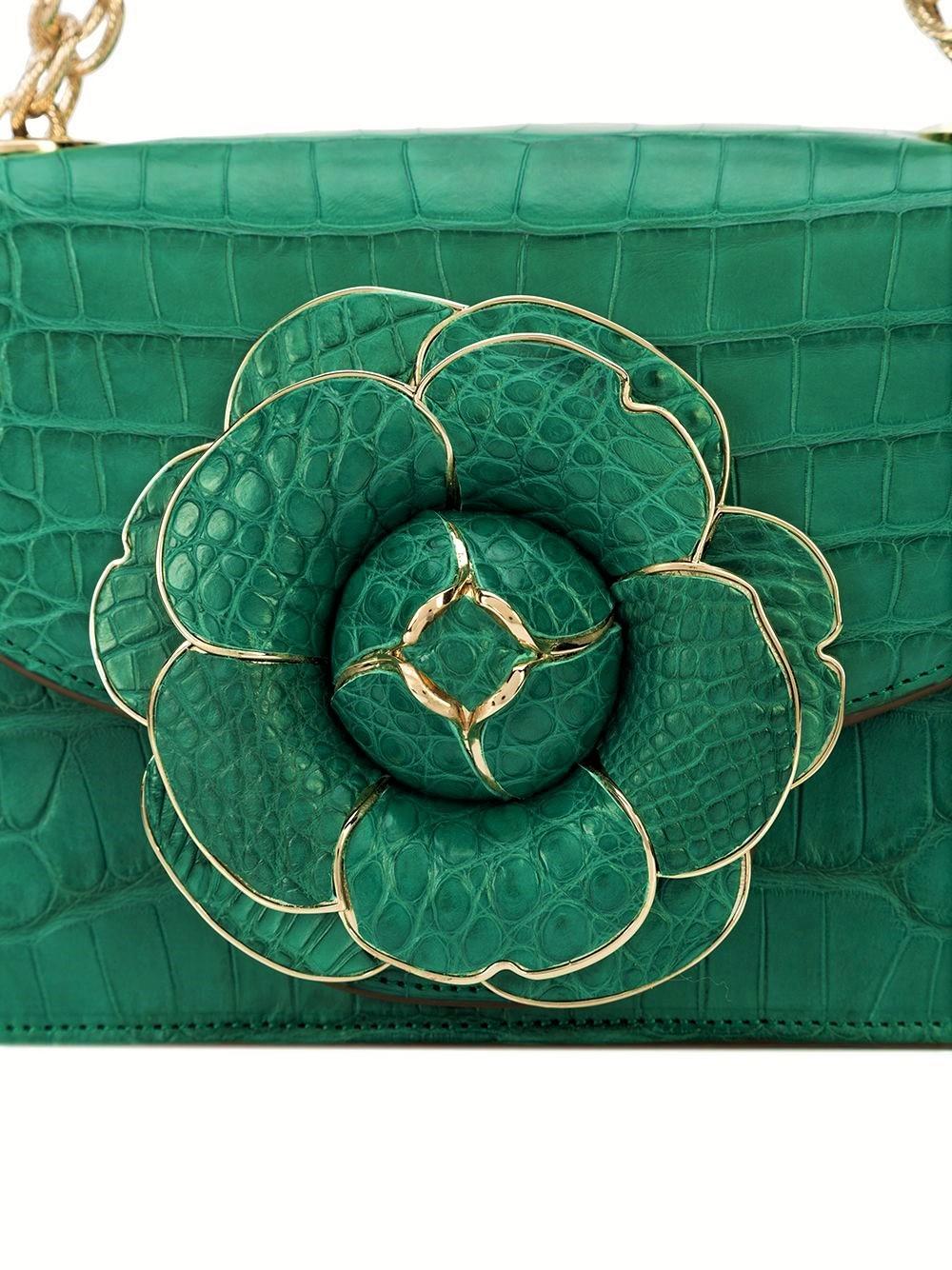 New $8999 Oscar De La Renta Emerald Green Alligator Tro Bag W/ Box & Tags  2