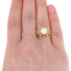 New Pearl Ring, 10k Yellow Gold w/ Diamond Accents