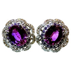 New 9 Carat Plum Violet Sapphire & Diamond Cut Sapphire Sterling Earrings