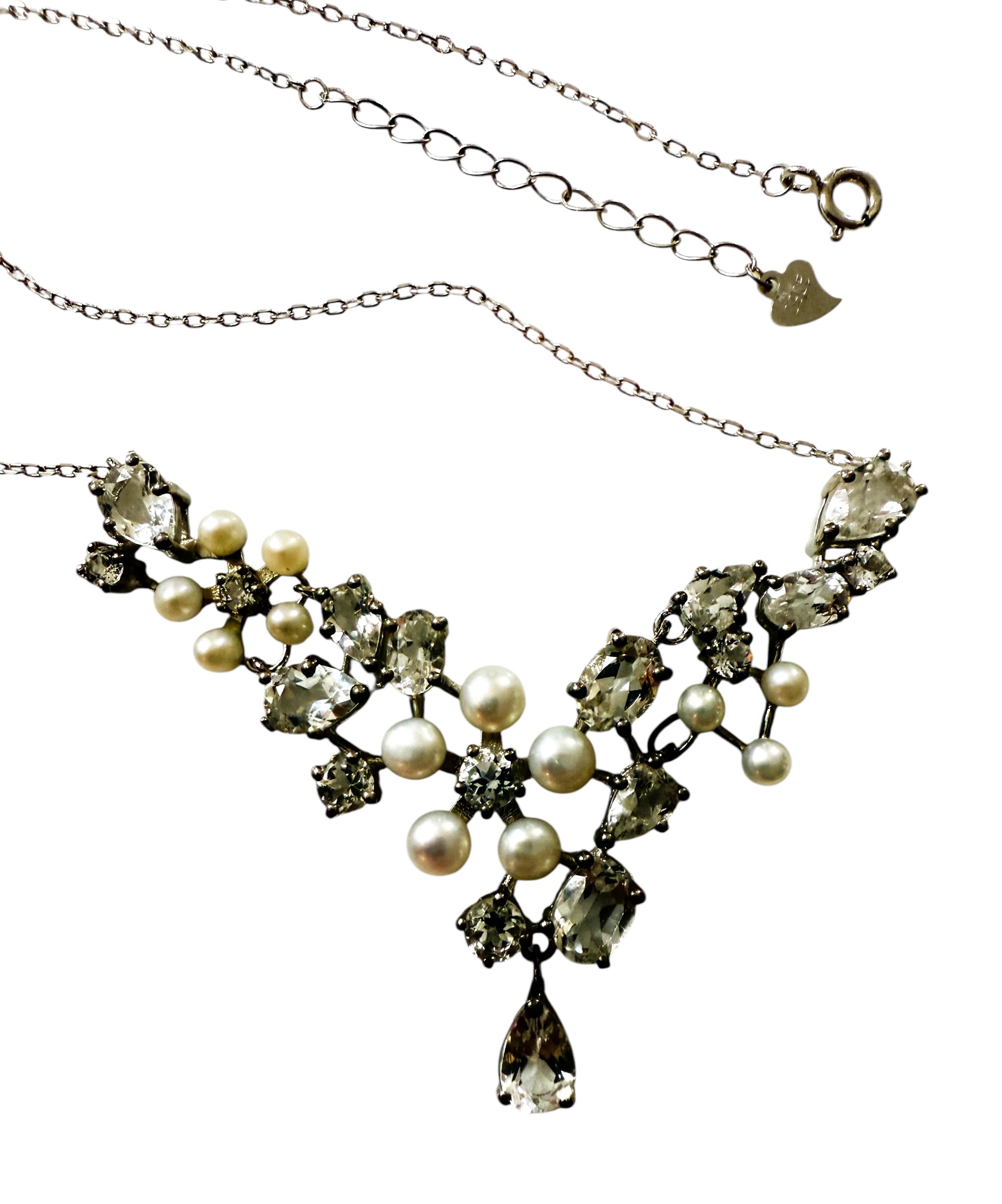 Neu 9 Karat Weißer Topas & Süßwasserperle 925 Sterling Halskette Verstellbar 2