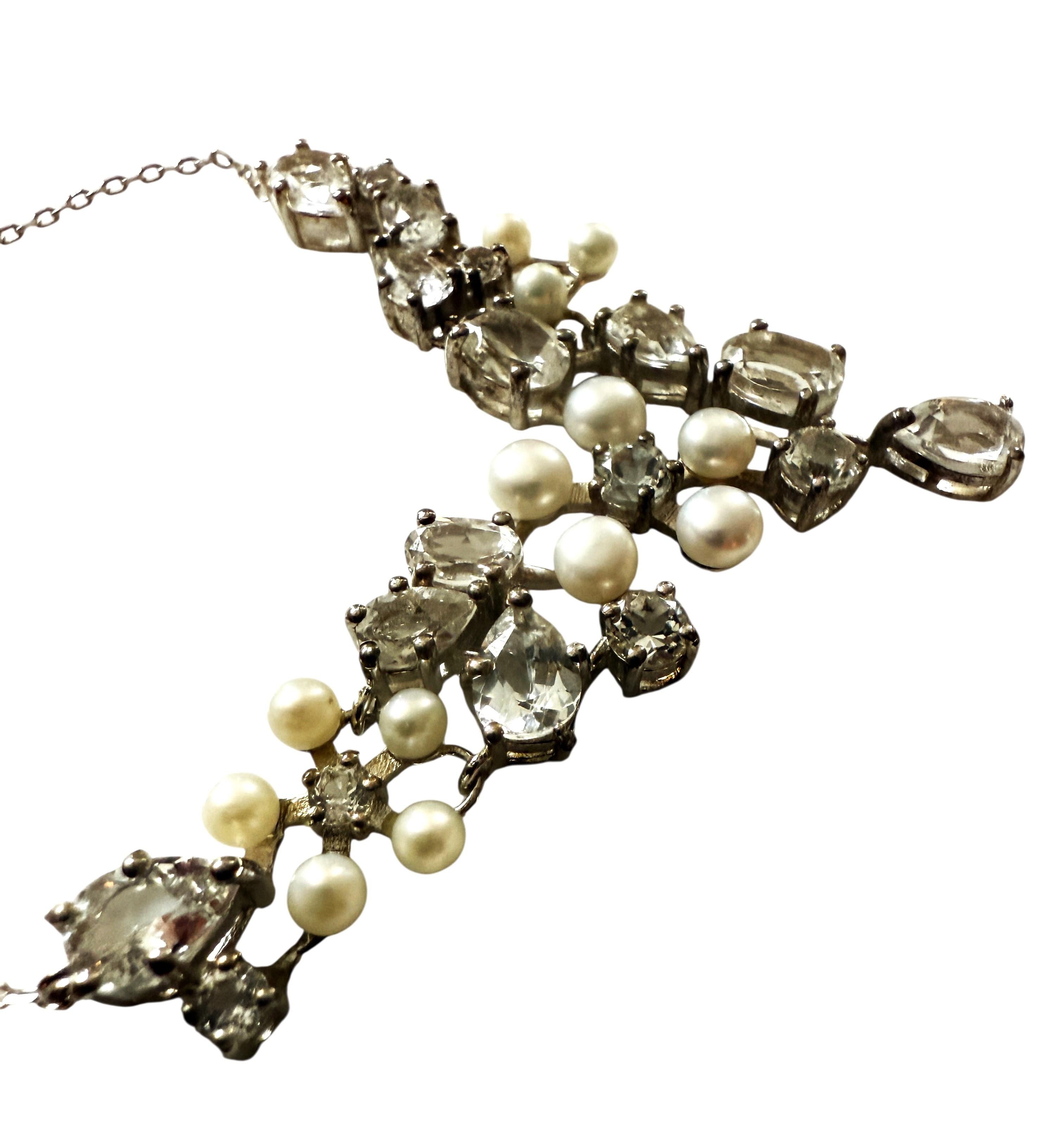 Neu 9 Karat Weißer Topas & Süßwasserperle 925 Sterling Halskette Verstellbar 3