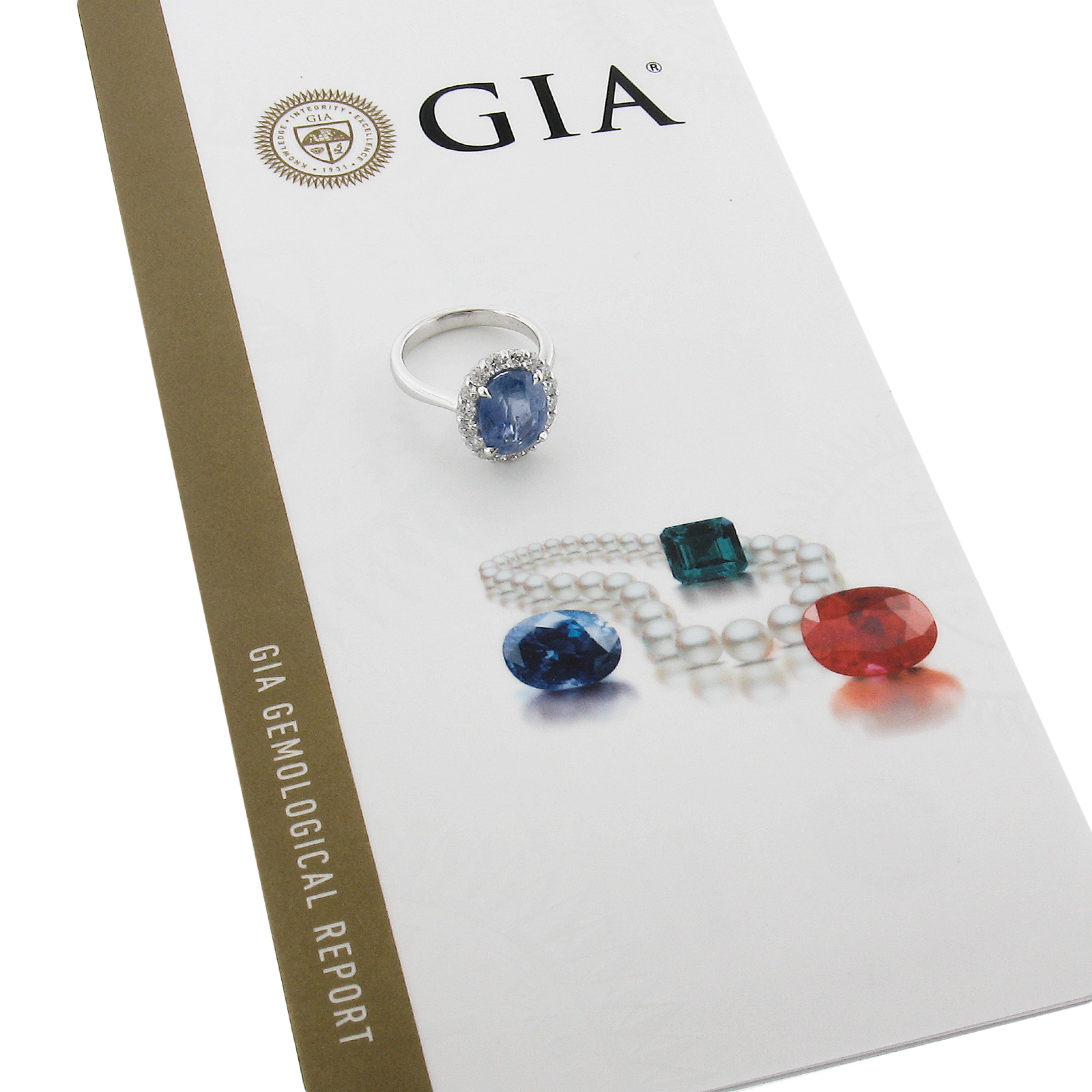 New .900 Platinum 6.28ctw GIA Oval Blue Sapphire & Round Diamond Halo Ring For Sale 5