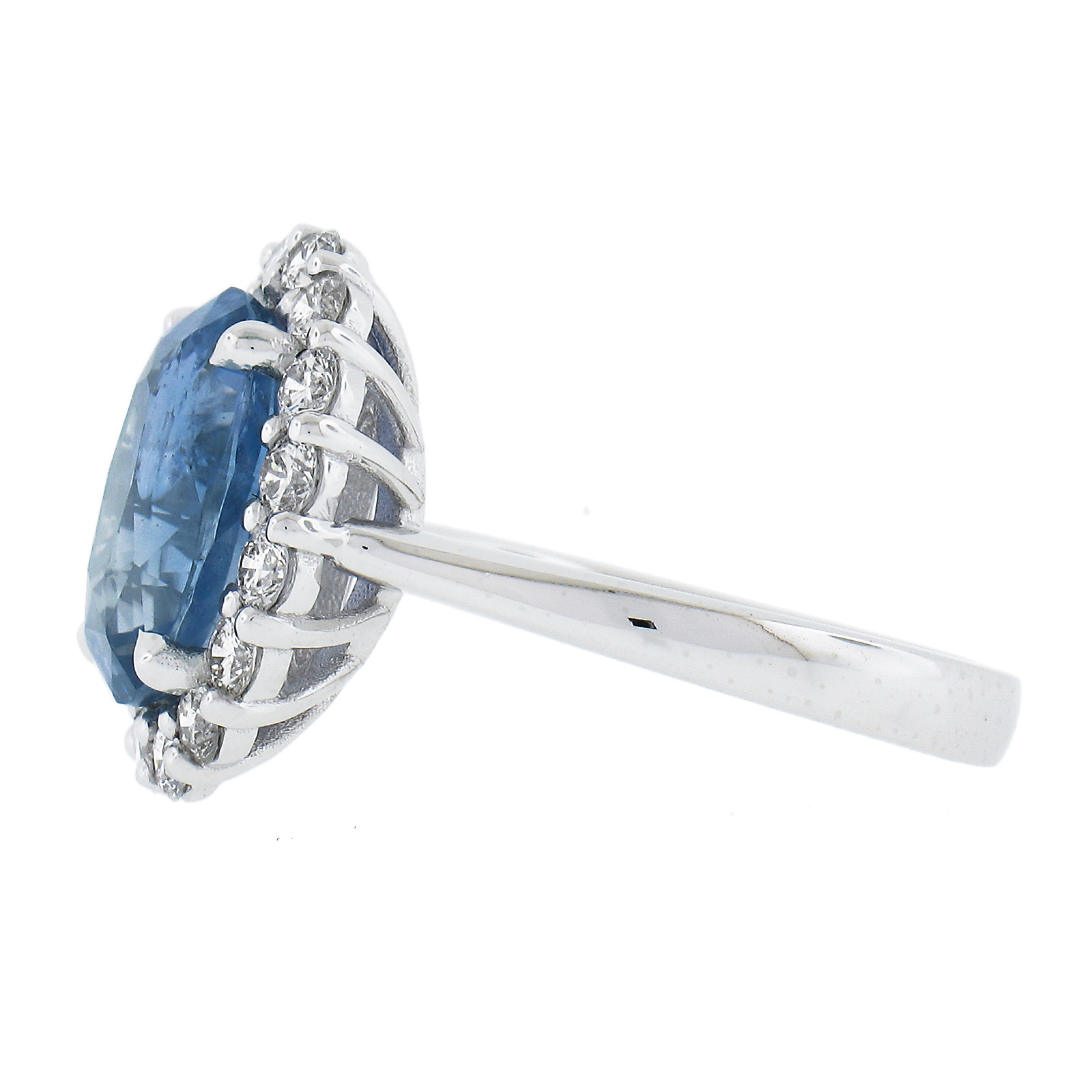 New .900 Platinum 6.28ctw GIA Oval Blue Sapphire & Round Diamond Halo Ring en vente 1