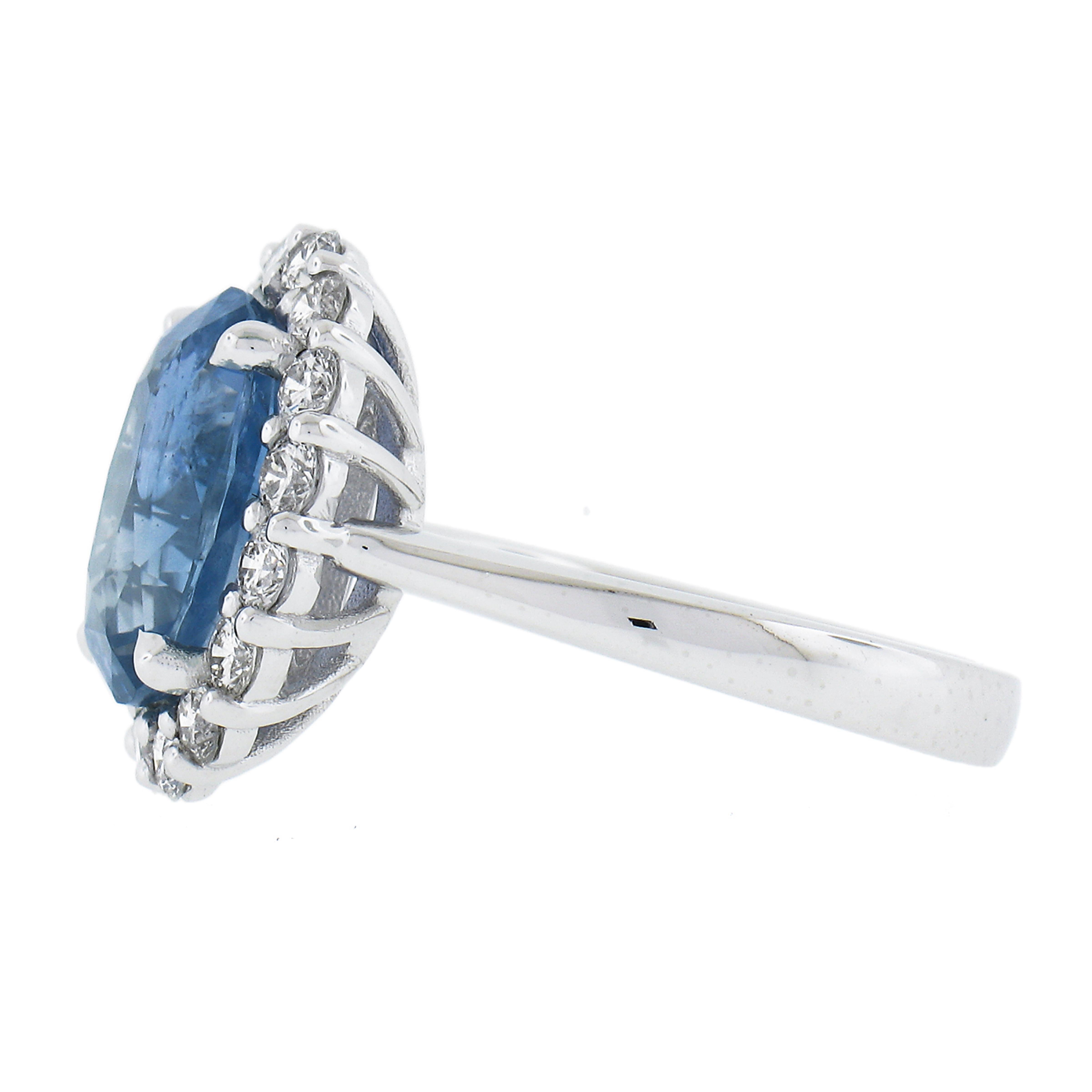 New .900 Platinum 6.28ctw GIA Oval Blue Sapphire & Round Diamond Halo Ring For Sale 1