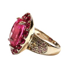 New 9.05 Carat Oval & Diamond Cut Pink Sapphire Sterling Silver Ring