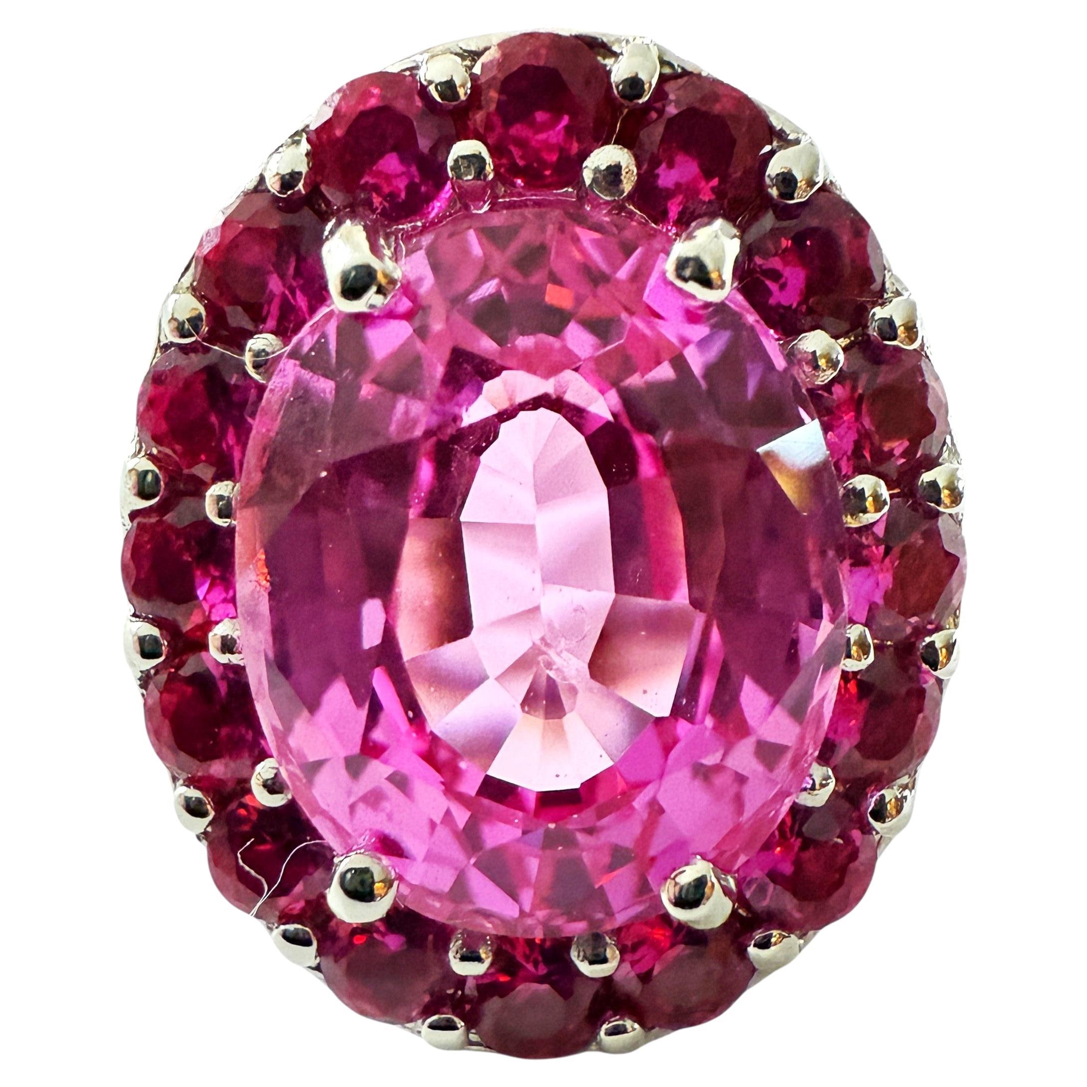 Nuovo anello in argento sterling con zaffiro rosa ovale e taglio diamante da 9,05 carati