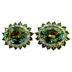 New 9.10 Carat Green Sapphire 
Diamond Cut Tsavorite R Gold P Sterling Earrings
