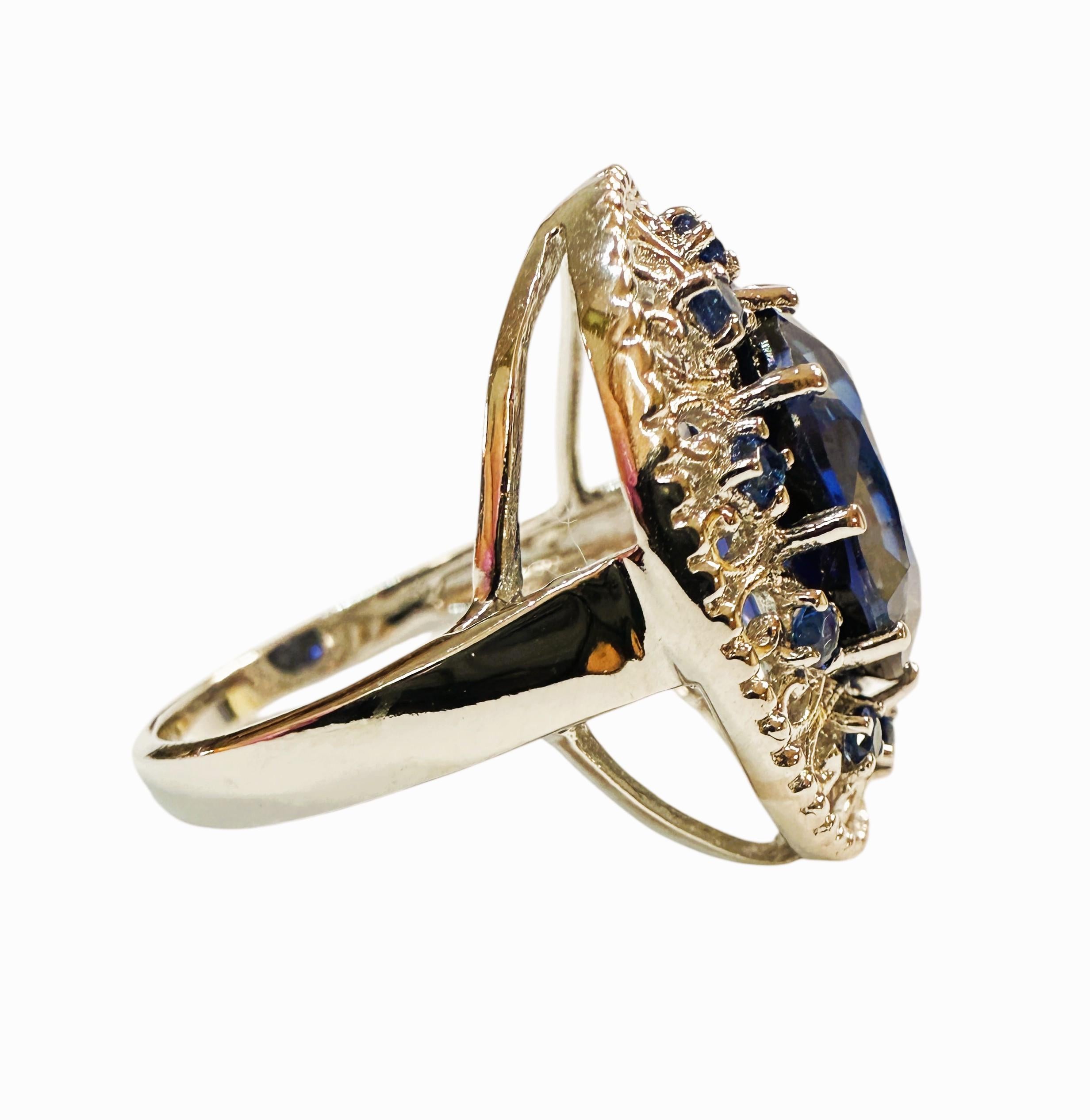 Neu 9,12 Karat Oval & Diamantschliff Blauer Saphir Sterling Silber Ring Damen