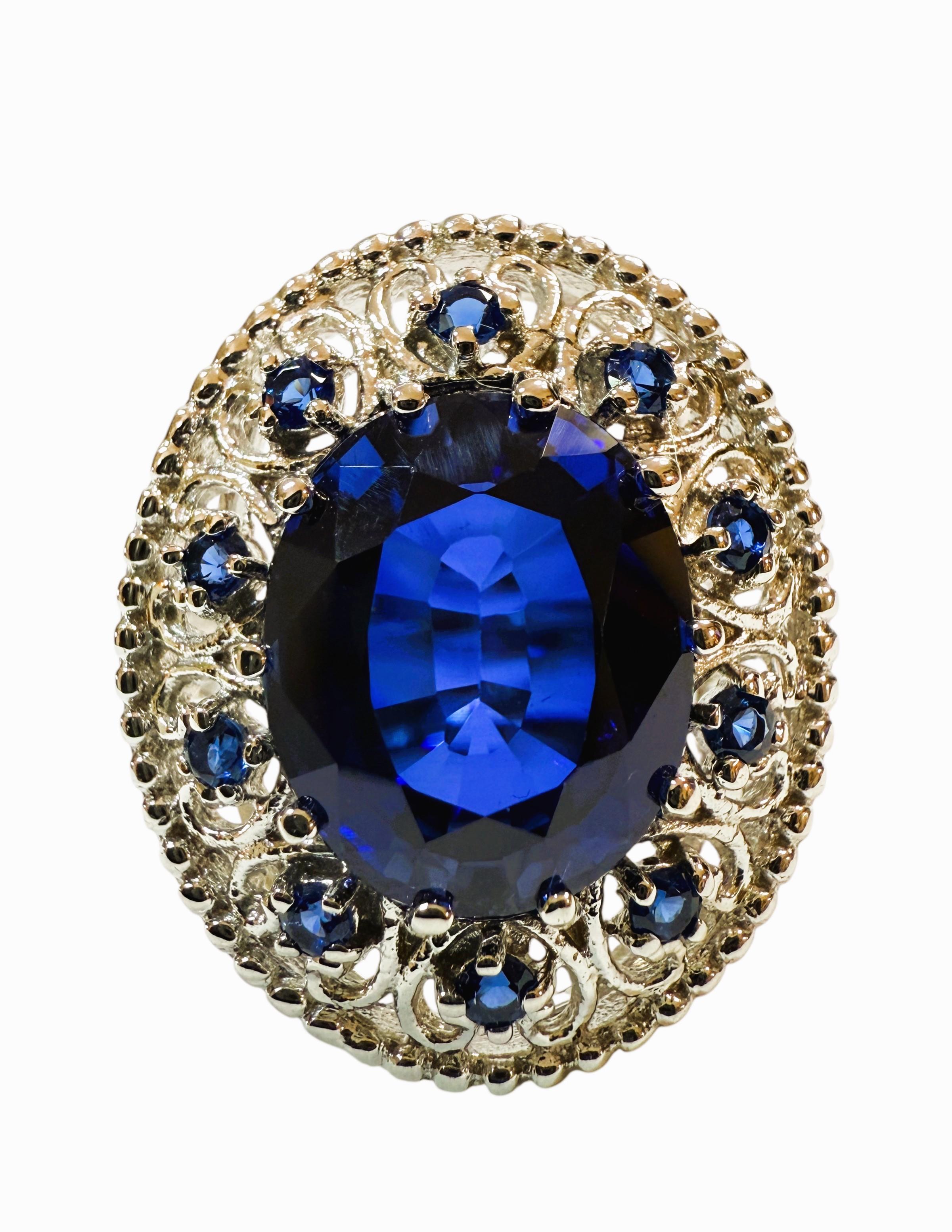 Neu 9,12 Karat Oval & Diamantschliff Blauer Saphir Sterling Silber Ring 1