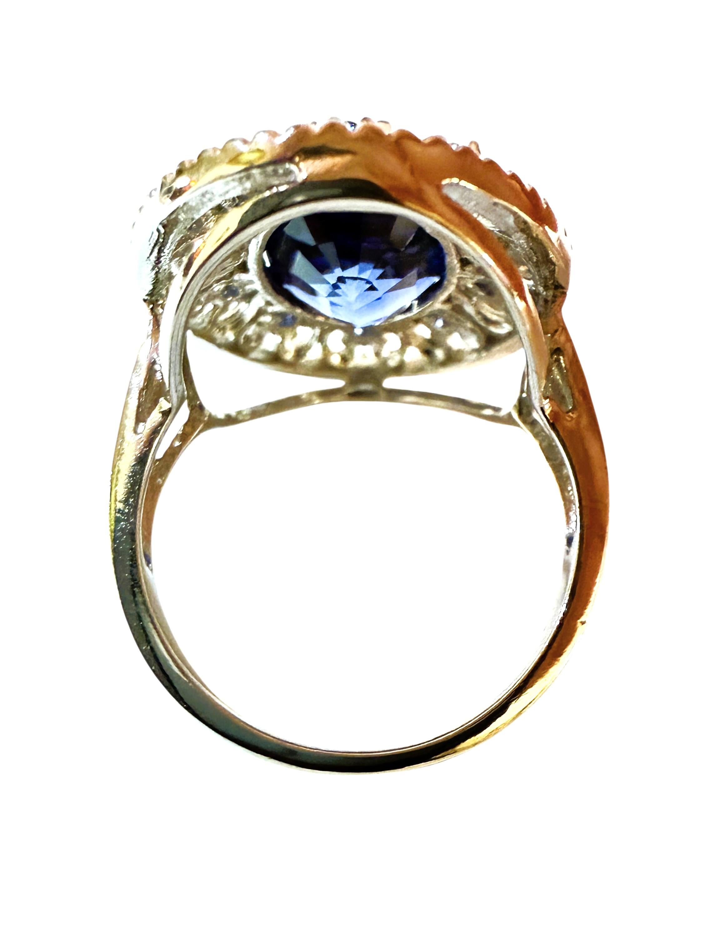 Neu 9,12 Karat Oval & Diamantschliff Blauer Saphir Sterling Silber Ring 2