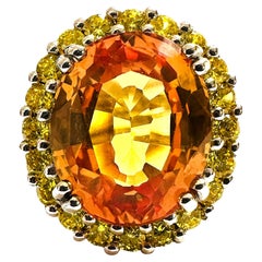 New 9.15 Carat Golden Yellow Sapphire & Diamond Cut Sapphire Sterling Ring