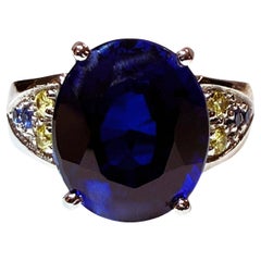 New 9.25 Carat Oval Blue
Diamond Cut Yellow Sapphire Sterling Silver Ring