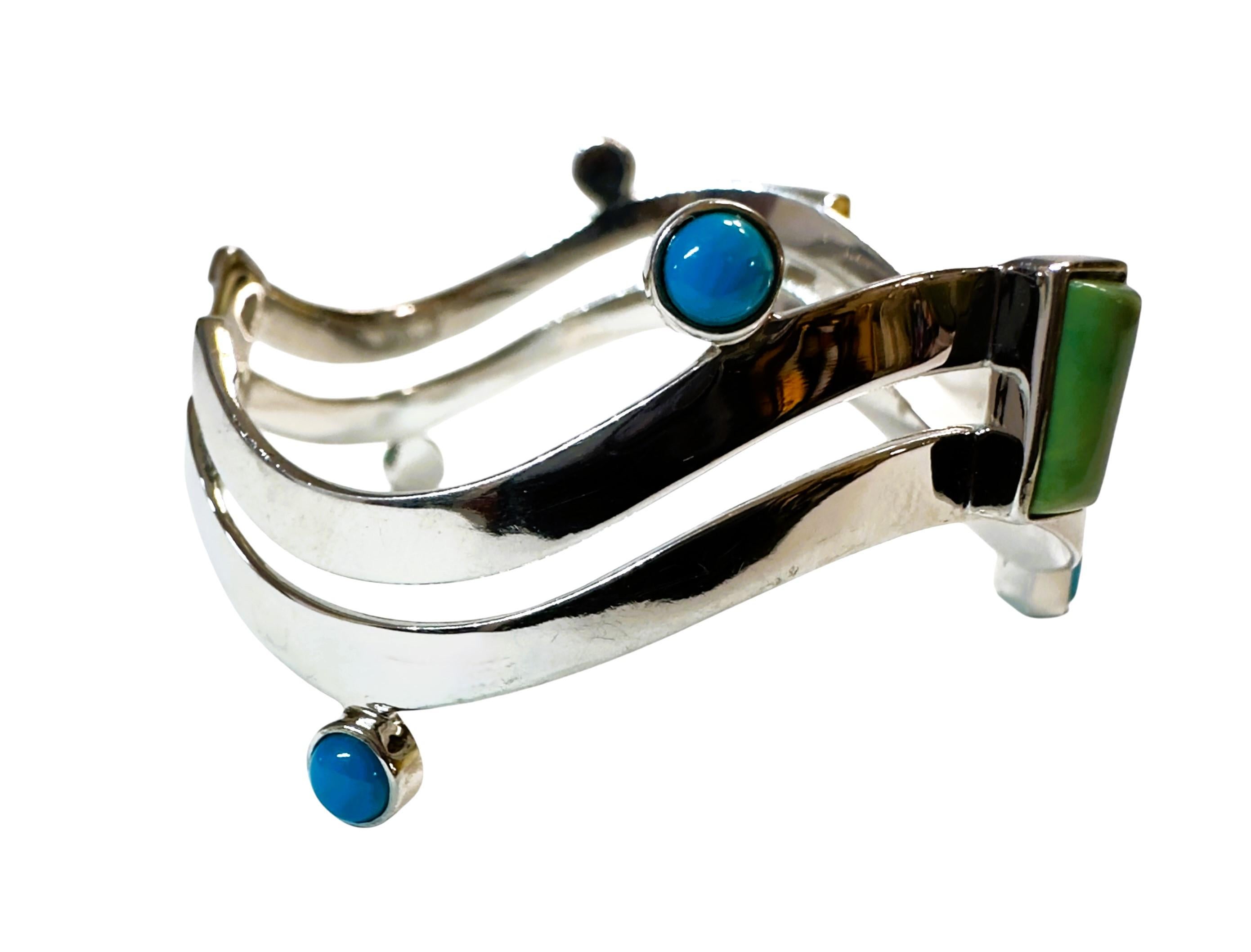 New 925 Silver Turquoise and Moss Agate Modern Cuff Bracelet  In New Condition For Sale In Eagan, MN