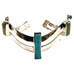 New 925 Silver Turquoise and Moss Agate Modern Cuff Bracelet 
