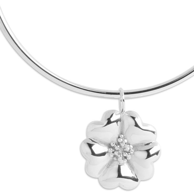 Modern .925 Sterling Silver Blossom Dangle Bangle Bracelet For Sale