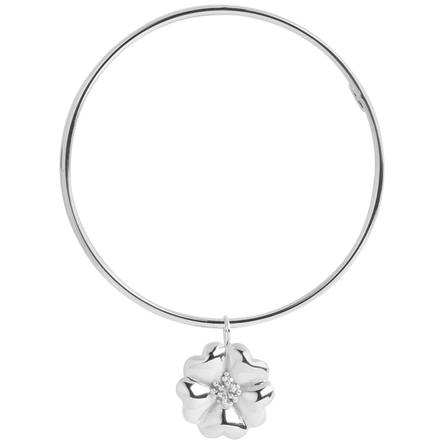 .925 Sterling Silver Blossom Dangle Bangle Bracelet For Sale