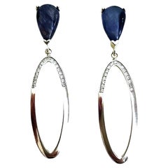 New 925 Sterling Silver Natural Blue Sapphire & White CZ Earrings