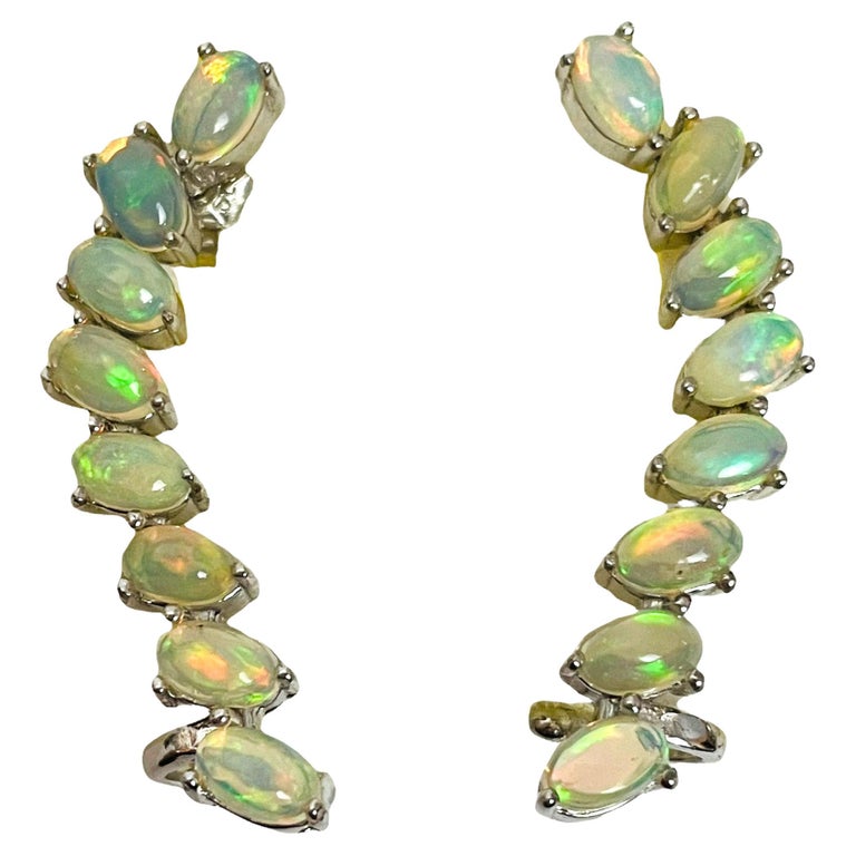 New 925 Sterling Silver Natural Multicolor Opal Post EarCuff Earrings