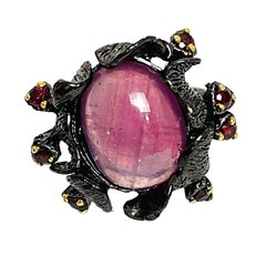 New 925 Sterling Silver Natural over 5 Carats Ruby & Rhodolite Garnet Ring