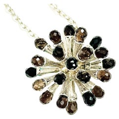 New 925 Sterling Silver Starburst Style Unheated Smoky Quartz Pendant Necklace