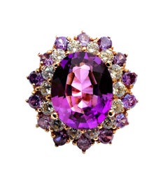 New 9.30 Carat Amethyst & Diamond Cut Sapphire Rose Gold PL Sterling Ring