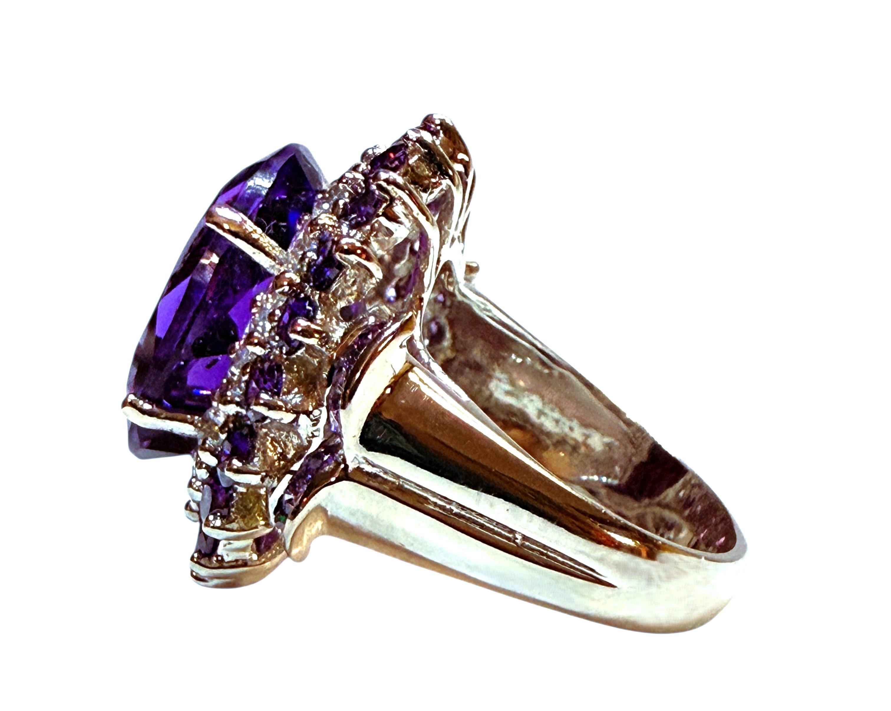 Art Déco Nuovo anello in sterling con ametista e zaffiro tagliato a diamante da 9,30 carati, misura 6 in vendita