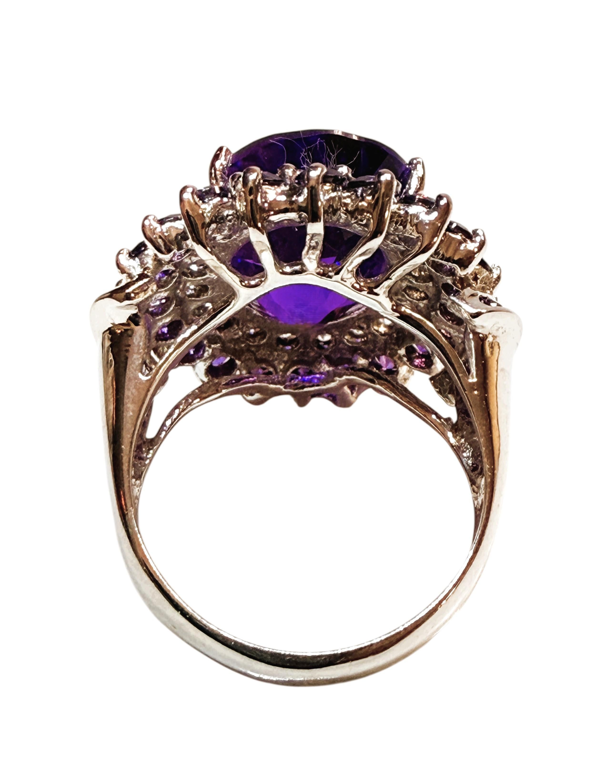Taglio rotondo Nuovo anello in sterling con ametista e zaffiro tagliato a diamante da 9,30 carati, misura 6 in vendita