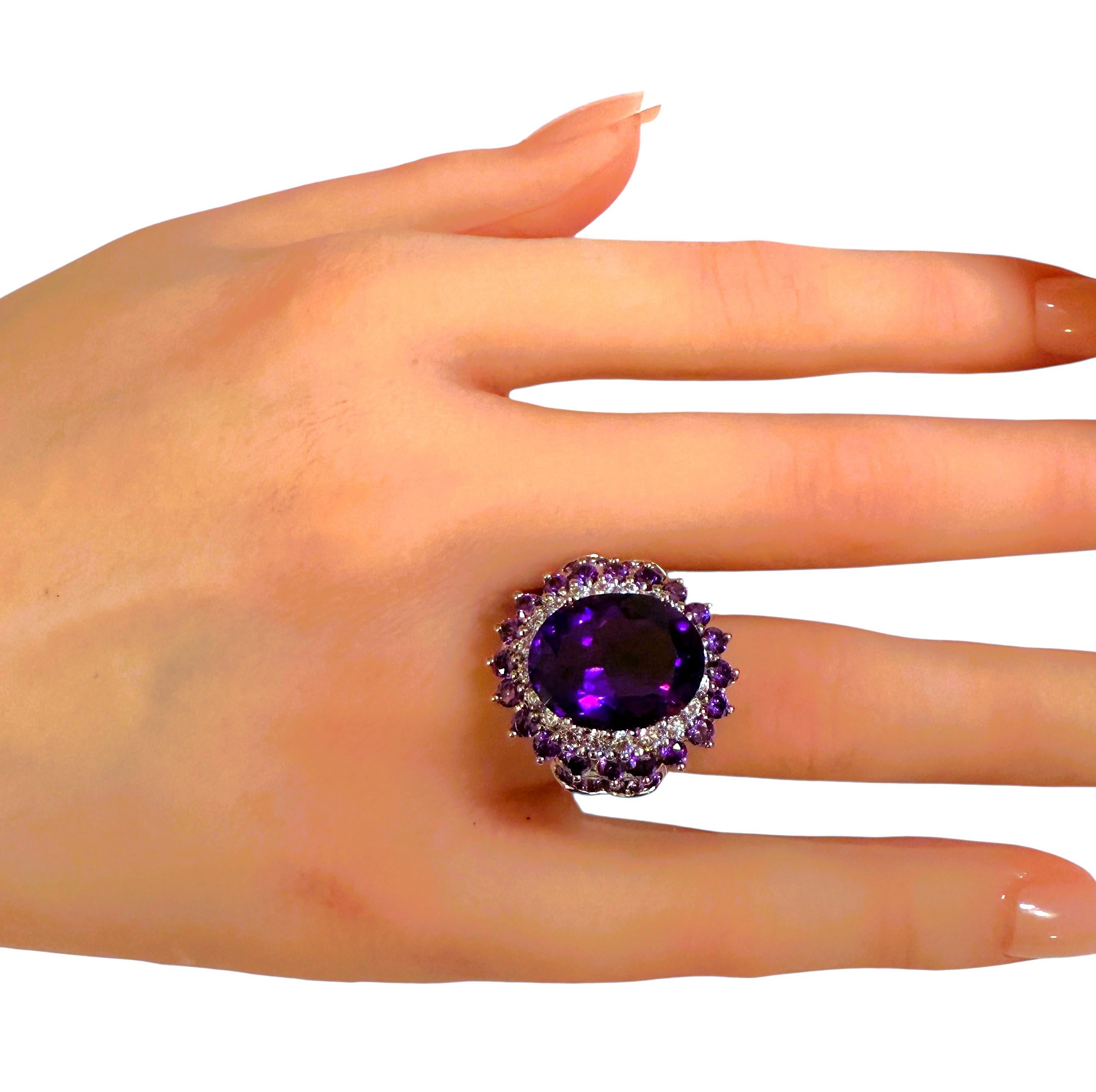 Nuovo anello in sterling con ametista e zaffiro tagliato a diamante da 9,30 carati, misura 6 in vendita 3