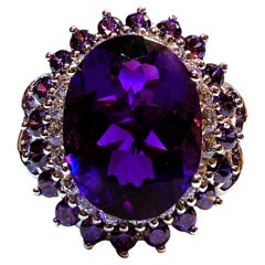 New 9.30 Carat Amethyst & Diamond Cut Sapphire Sterling Ring Size 6